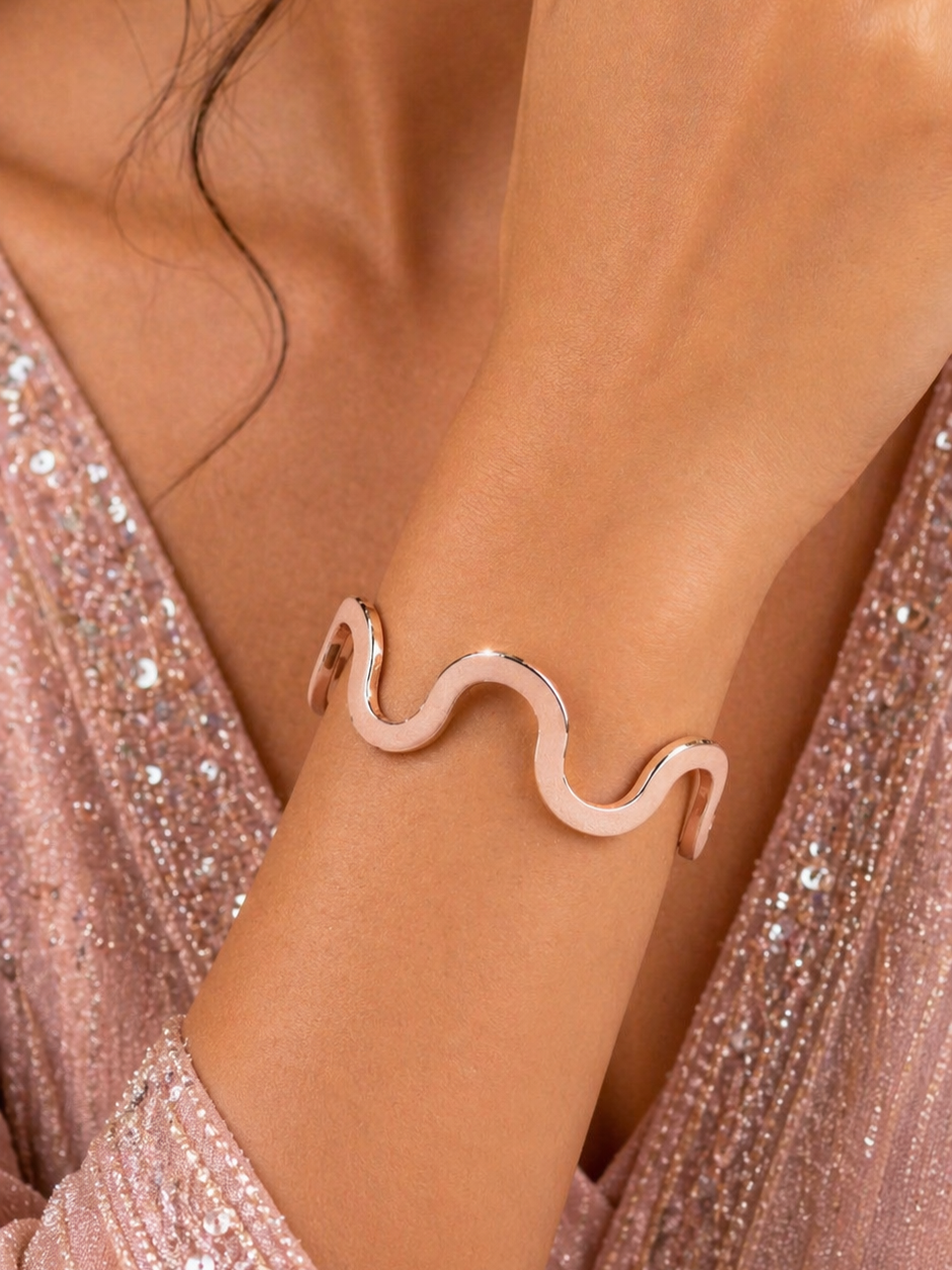 Wave Open Cuff Rose Gold Bangle